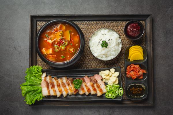 grilled pork served with sauce korean style