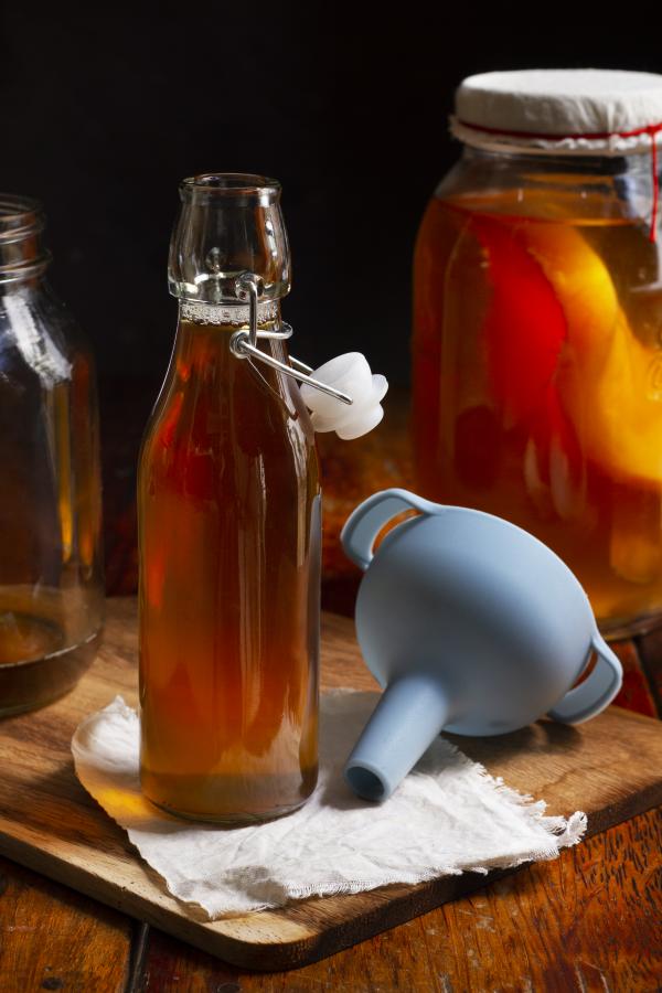 delicious kombucha bottle still life